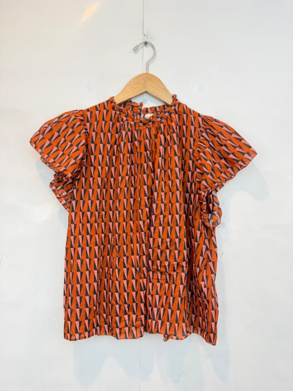 Birds of Paradise by Trovata Carla Peasant Blouse Orange Geometric Print Small - Picture 1 of 5